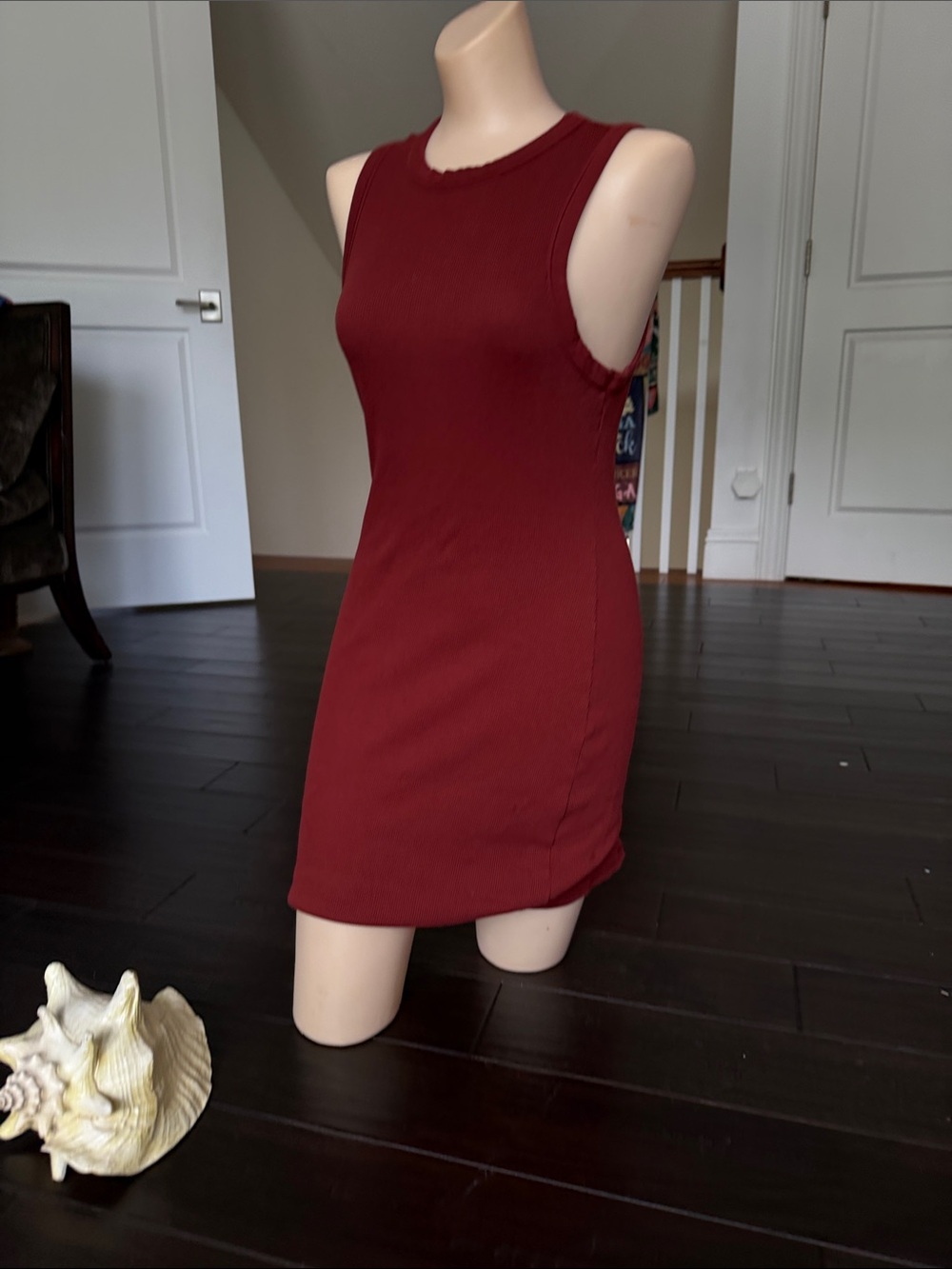 SKIMS Sleeveless Ribbed Mini Tank 
Dress in Wine/red